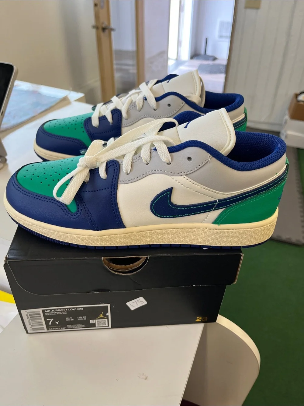 Jordan Low Top Sneakers in White, Blue & Green